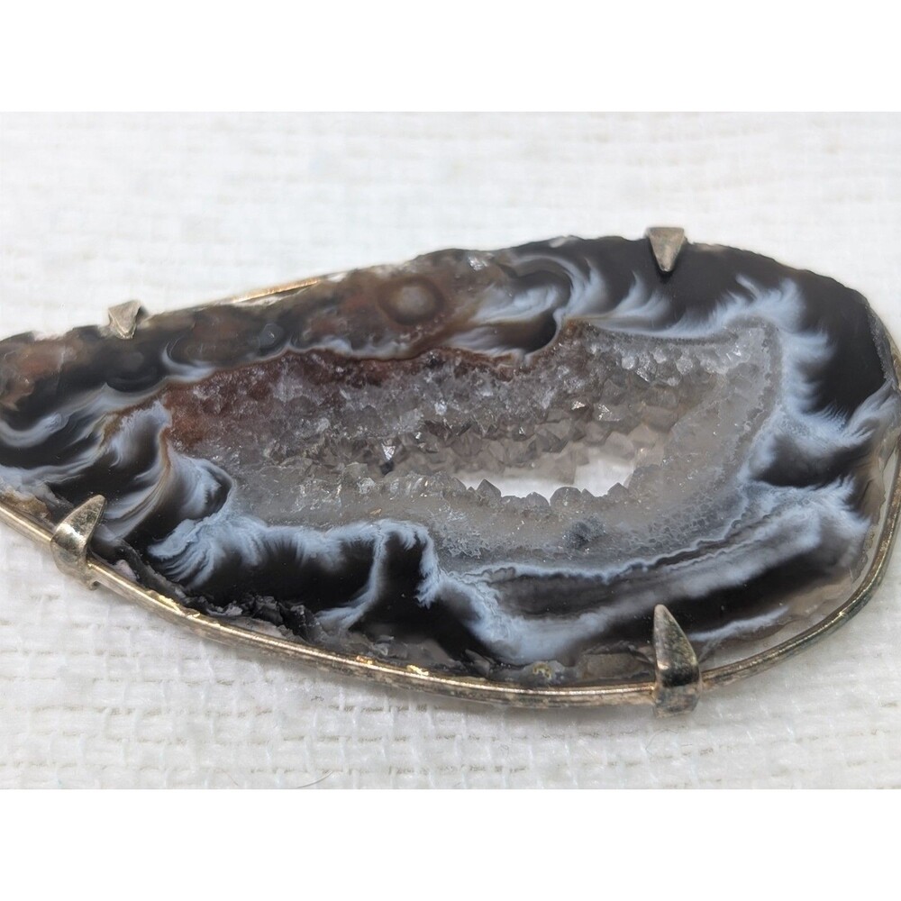 Natural Oco Geode Druzy - Brazil 925 Sterling Silver Pendants Jewelry - Picture 2 of 5